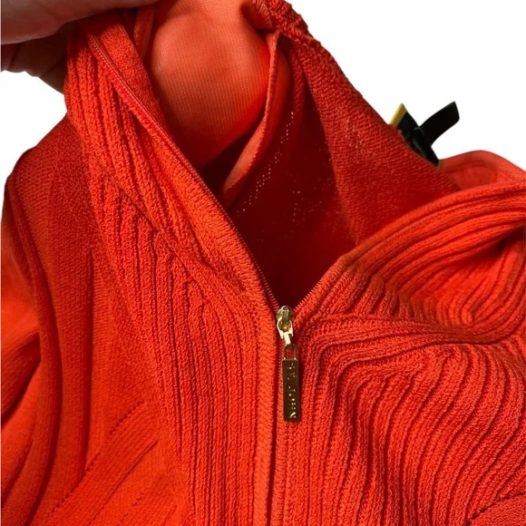 Women’s St. John Orange full zip wool knit sweater size large - Picture 7 of 10